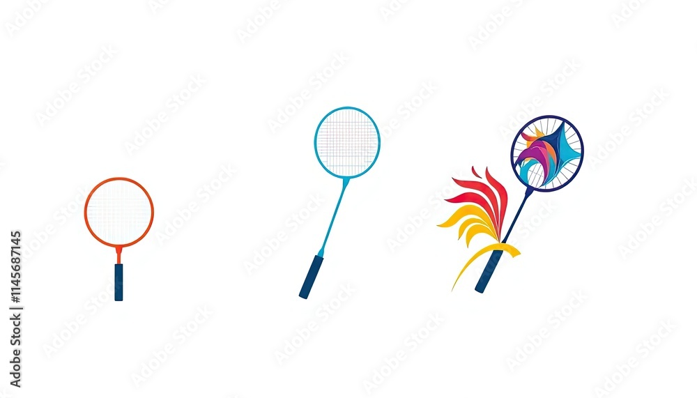 badminton racket Icons Set Isolated On White Background badminton racket Icons Set Isolated On White Background