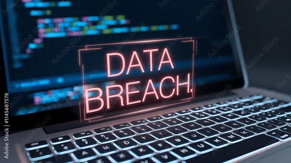 Cybersecurity Threat: Data breach, cybersecurity concept, hacking threat, cyber attack, laptop data security, information leak, red warning alert showing on laptop. Cybersecurity Threat: Data breach, cybersecurity concept, hacking threat, cyber attack, laptop data security, information leak, red warning alert showing on laptop.