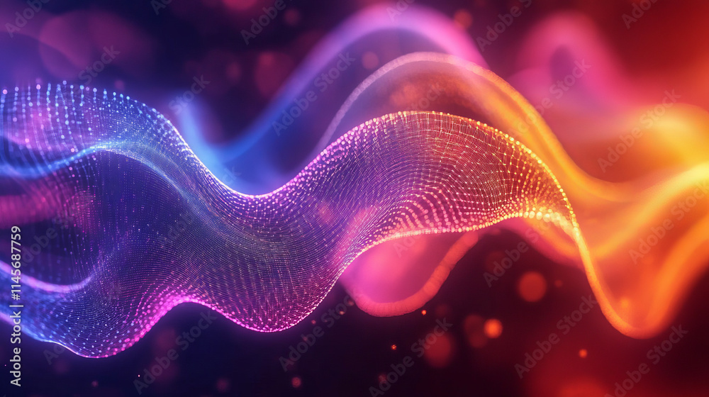 Fototapeta premium Abstract Soundwave Visualization: Neural Network, Vibrant Colors, Futuristic 3D Rendering