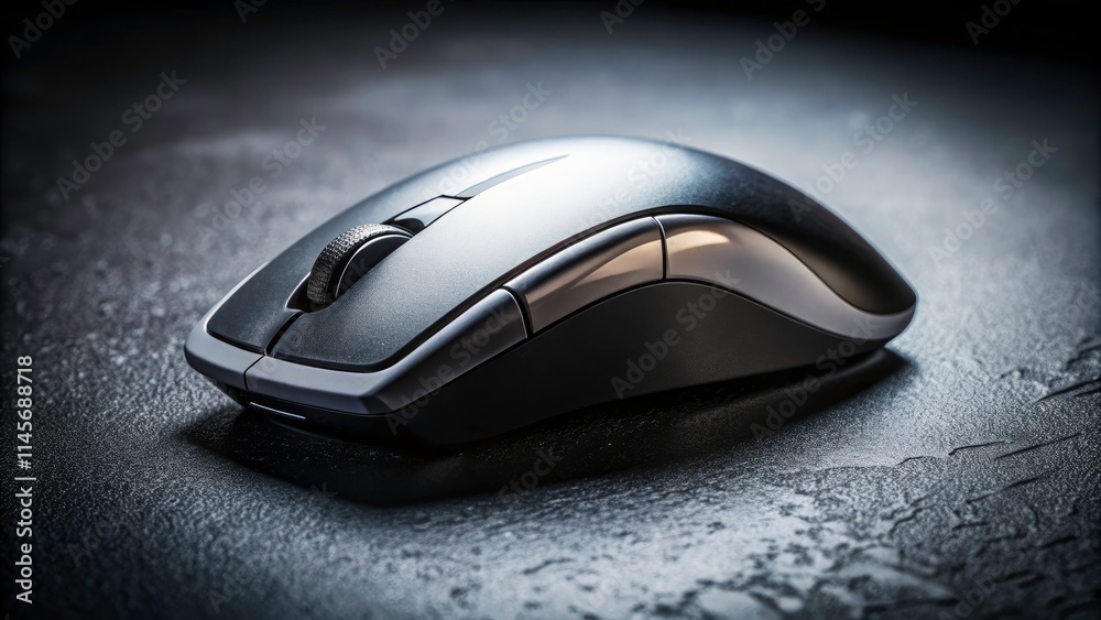 Modern Minimalist Black and White Computer Mouse Photography: Dark Background, Tech Gadget, Desk Accessory Modern Minimalist Black and White Computer Mouse Photography: Dark Background, Tech Gadget, Desk Accessory