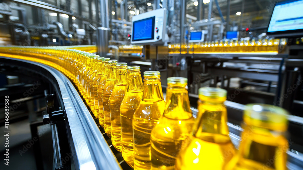 Naklejka premium Automated Bottling Plant Conveyor Belt System