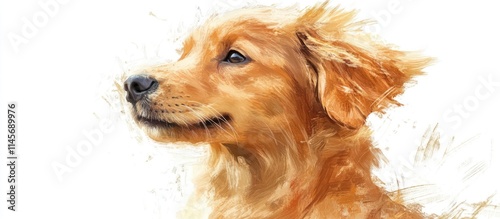 Playful golden retriever puppy portrait with fluffy fur ideal for pet lovers and dog themed projects showcasing joy and companionship. photo