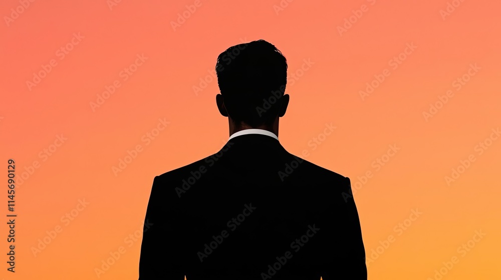 Businessman silhouettes concept. Silhouette of a man in a suit against a vibrant sunset background. Businessman silhouettes concept. Silhouette of a man in a suit against a vibrant sunset background.