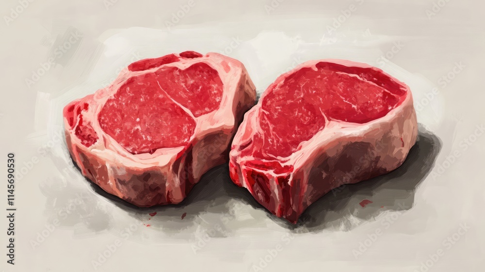 Freshly cut ribeye steak ready for grilling or cooking displayed on a neutral background in a culinary setting. Freshly cut ribeye steak ready for grilling or cooking displayed on a neutral background in a culinary setting.