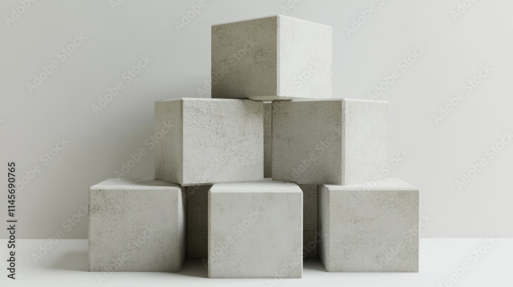 Minimalist Concrete Cubes Stacked Against a White Wall Minimalist Concrete Cubes Stacked Against a White Wall