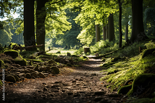 English forest exudes a timeless beauty, with its ancient trees and dappled sunlight, evoking a vibrant color ambiance filled with history and tranquility photo