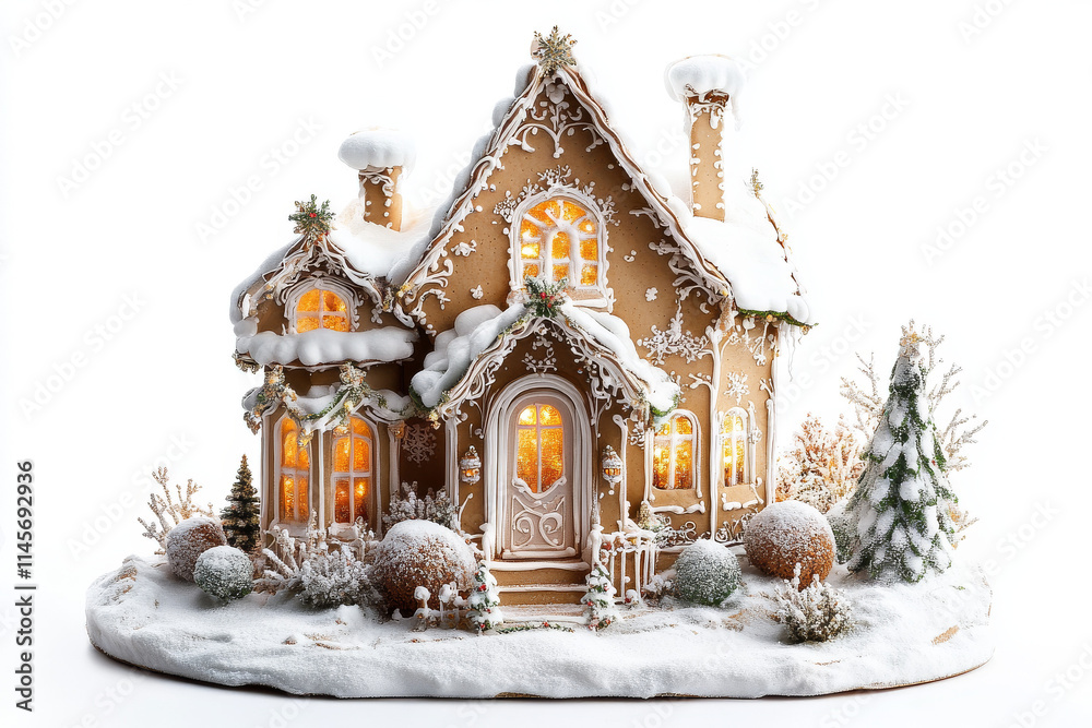 Fototapeta premium Christmas Gingerbread House, Festive, Warm Lighting, Detailed Composition, Photography