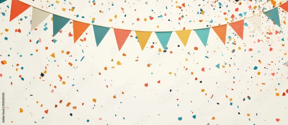 Festive celebration background with colorful flags and confetti creating a joyful and vibrant atmosphere for events and parties Festive celebration background with colorful flags and confetti creating a joyful and vibrant atmosphere for events and parties