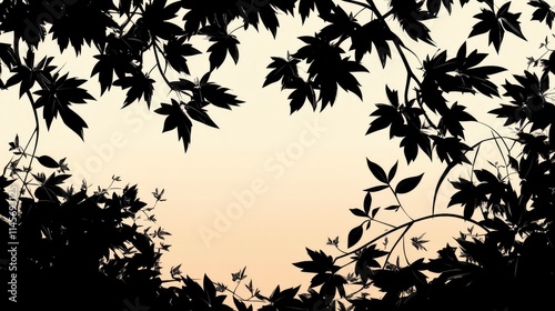 Wallpaper Mural Silhouette of dark leaves framing a gradient sky at dusk creating a serene natural backdrop for various design projects Torontodigital.ca