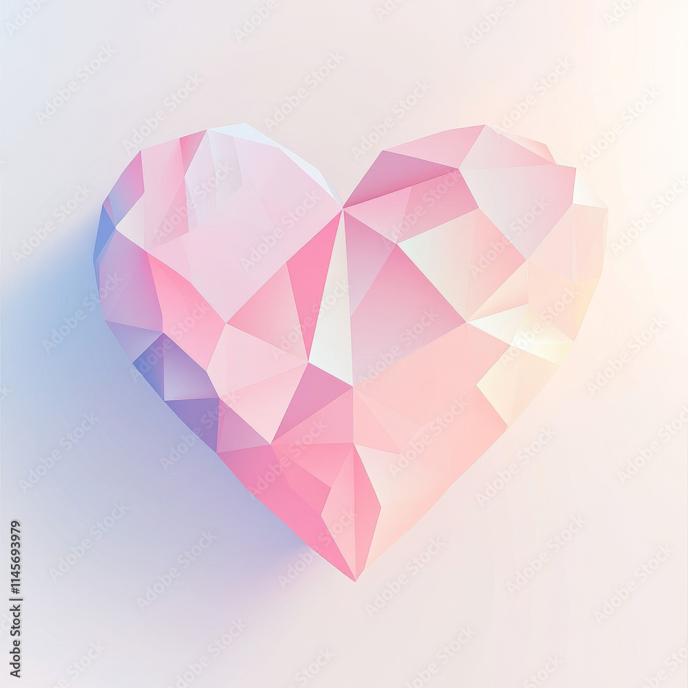 Pink Geometric Heart: Low Poly Valentine's Day Background Pink Geometric Heart: Low Poly Valentine's Day Background
