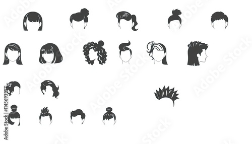 Hair Style Icons Set - Hair Cutting Style
