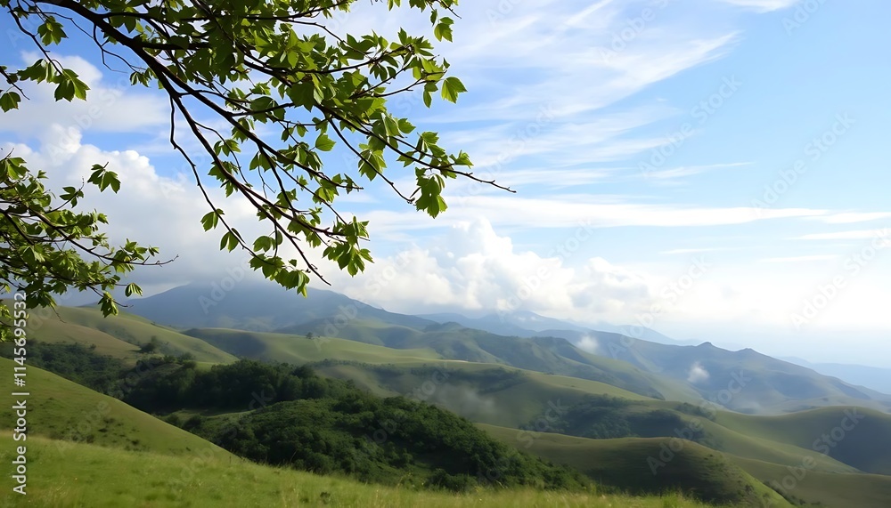 Serene Mountain Landscape Under a Blue Sky Serene Mountain Landscape Under a Blue Sky