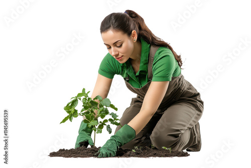 PNG woman planting tomato plant in soil photo