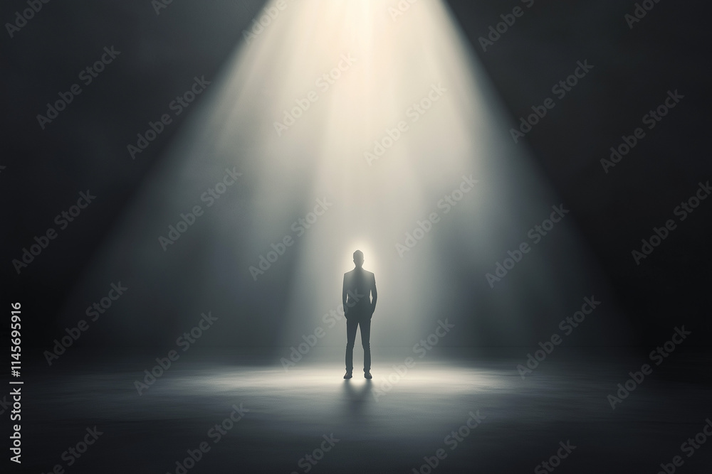 Obraz premium A person standing confidently under a focused spotlight