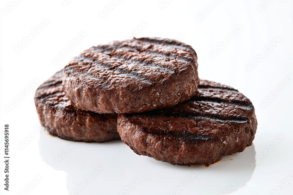 Grilled burger patty on white background Grilled burger patty on white background