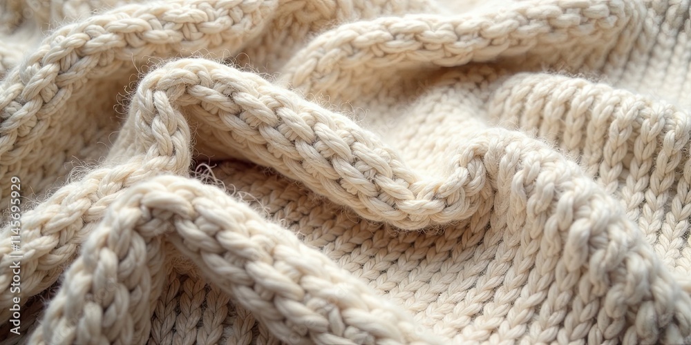 Cream-Colored Knit Fabric Texture A Detailed Close-Up Showing the Intricate Stitches and Soft Drape of the Material Cream-Colored Knit Fabric Texture A Detailed Close-Up Showing the Intricate Stitches and Soft Drape of the Material