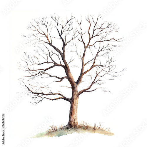 watercolor trees on a white background, spring plant clipart