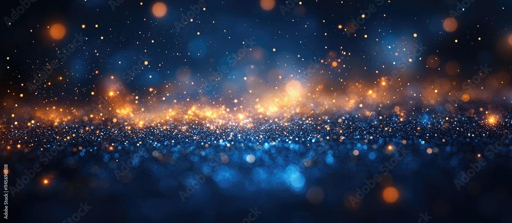Obraz premium Blue Christmas backdrop with shimmering bokeh lights creating a festive atmosphere perfect for holiday themes and seasonal designs