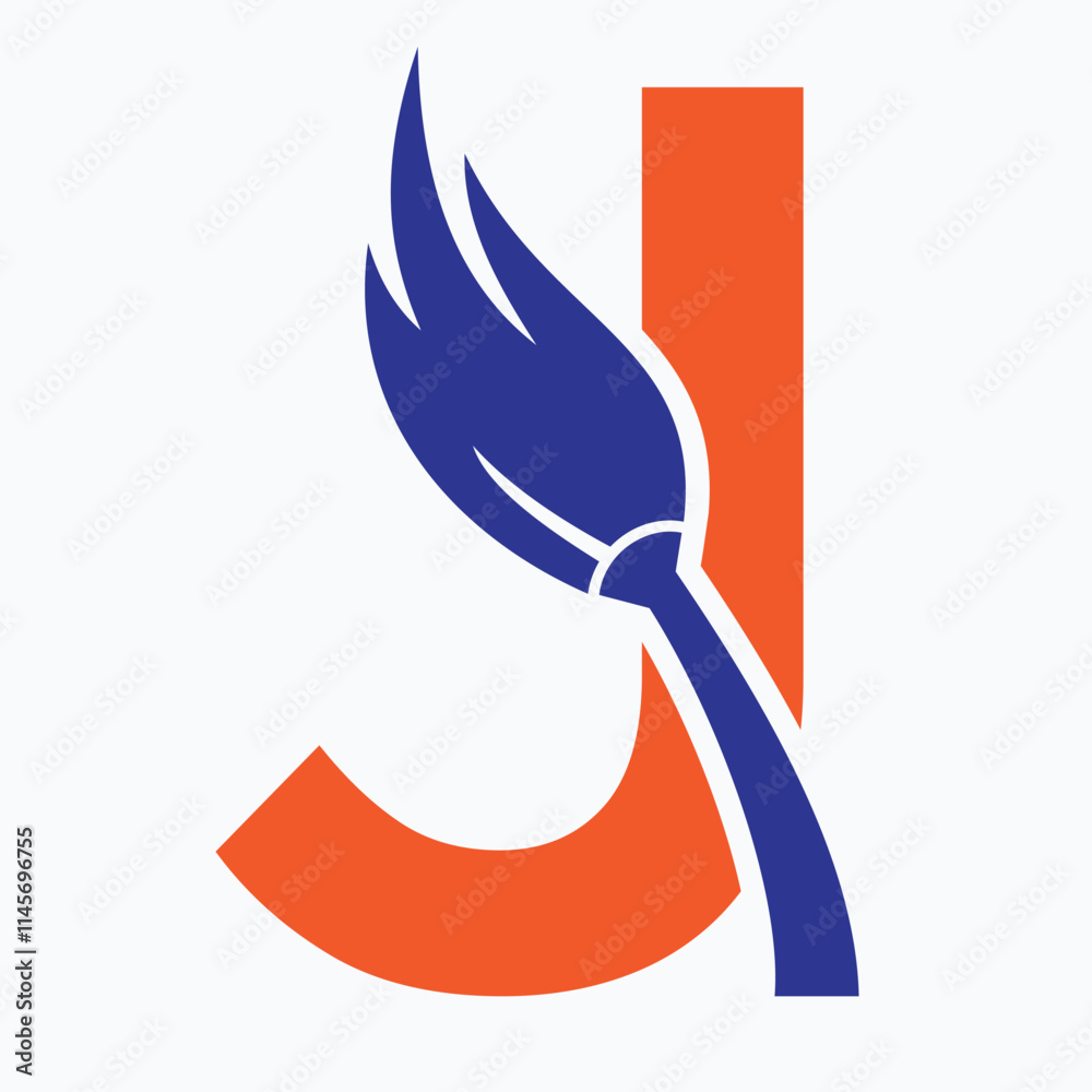 Obraz premium Initial Letter J House Cleaning Logo Concept With Clean Brush Symbol Vector Template
