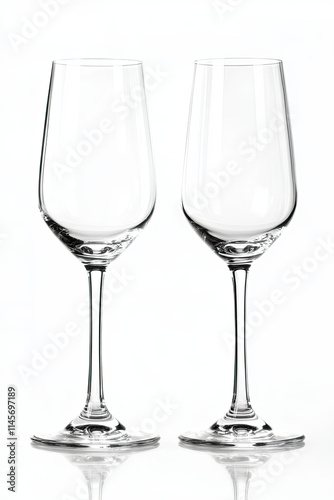 Pair of champagne glasses on white background