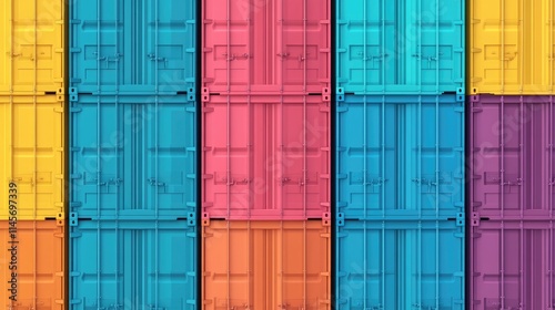 Colorful arrangement of cargo shipping containers in a yard showcasing vibrant hues for import export industry visual representation photo