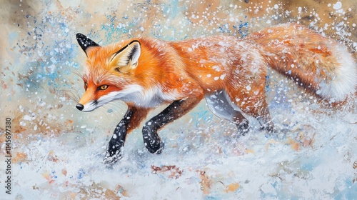 Red Fox in Winter Wonderland: A Majestic Run Through Snowy Waters photo