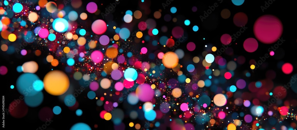 Naklejka premium Colorful bokeh lights on a black background creating a vibrant and artistic light texture and design effect for creative projects