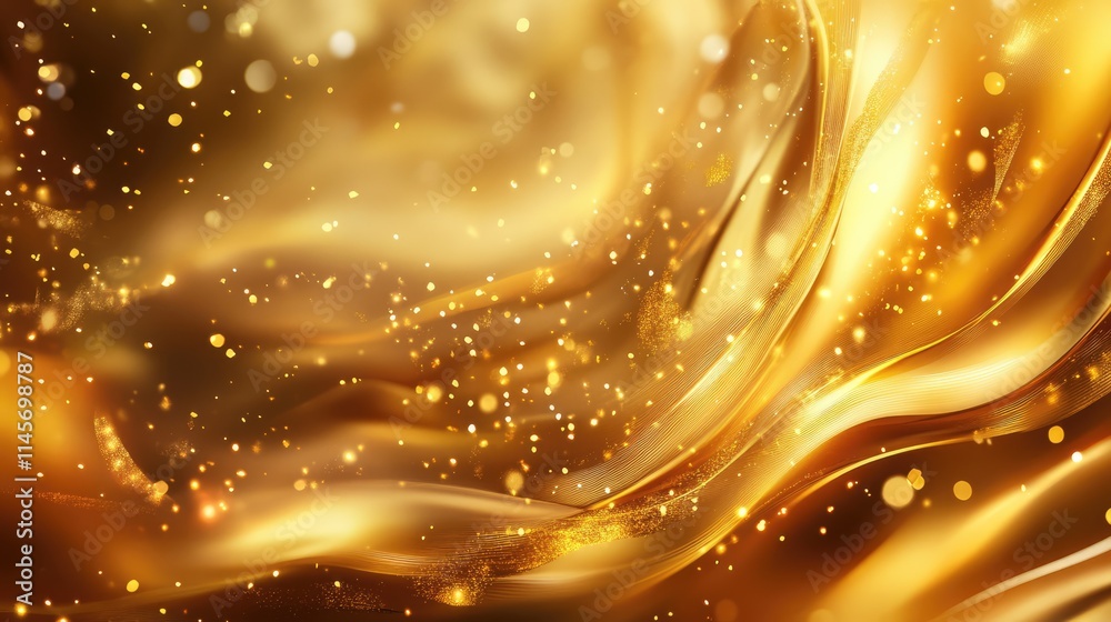 Fototapeta premium Luxurious golden festive background featuring shimmering light effects and flowing textures ideal for Christmas celebrations and seasonal designs