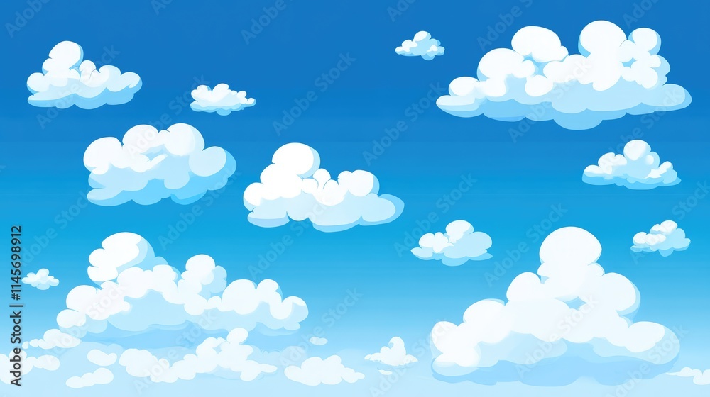 Fluffy white clouds drifting in a bright blue sky creating a serene and peaceful background for various design projects Fluffy white clouds drifting in a bright blue sky creating a serene and peaceful background for various design projects