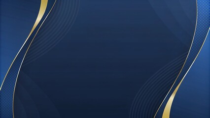 Blue luxury background with golden line, blue curve, shiny dots and glitter light effect. Elegant style design. Luxury dark blue background with halftone gold line curved and lighting effect