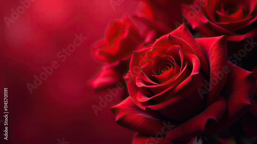 Close-up view of velvety crimson roses, a symbol of passionate romance and enduring love