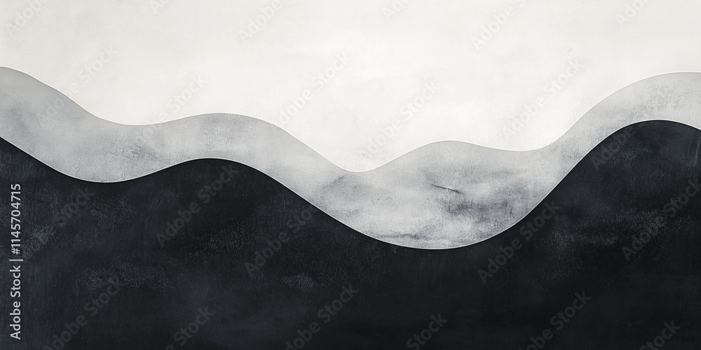 Monochrome abstract design featuring layered black and white waves with a textured, fog-like effect, creating a sense of depth and mystery Monochrome abstract design featuring layered black and white waves with a textured, fog-like effect, creating a sense of depth and mystery