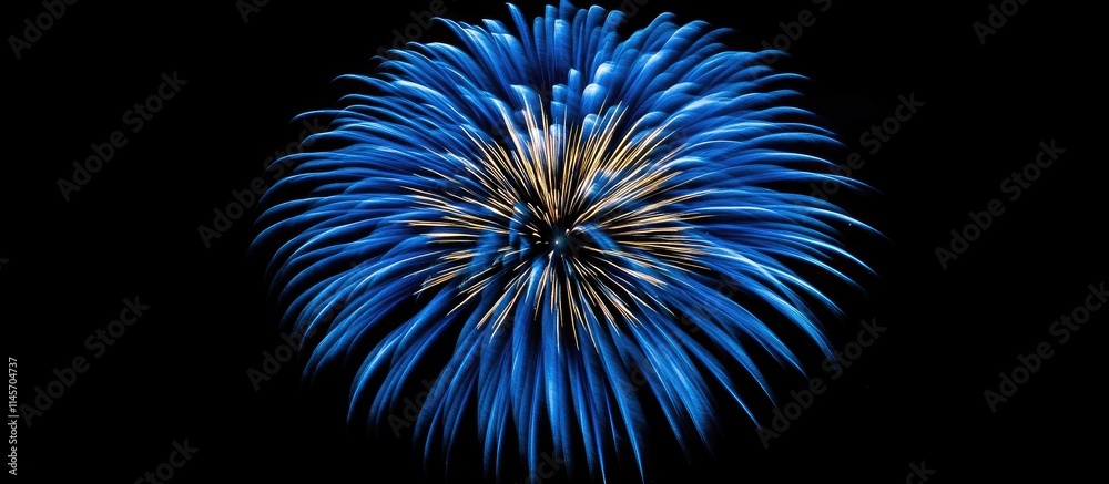Obraz premium Vibrant blue fireworks explosion illuminating the night sky creating a festive and celebratory atmosphere for special events and occasions