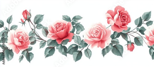 Pink roses elegantly arranged on a white background showcasing their delicate beauty and vibrant colors for floral design concepts.