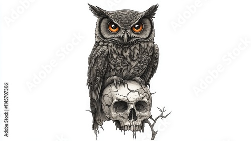 the owl tatto of illustration photo