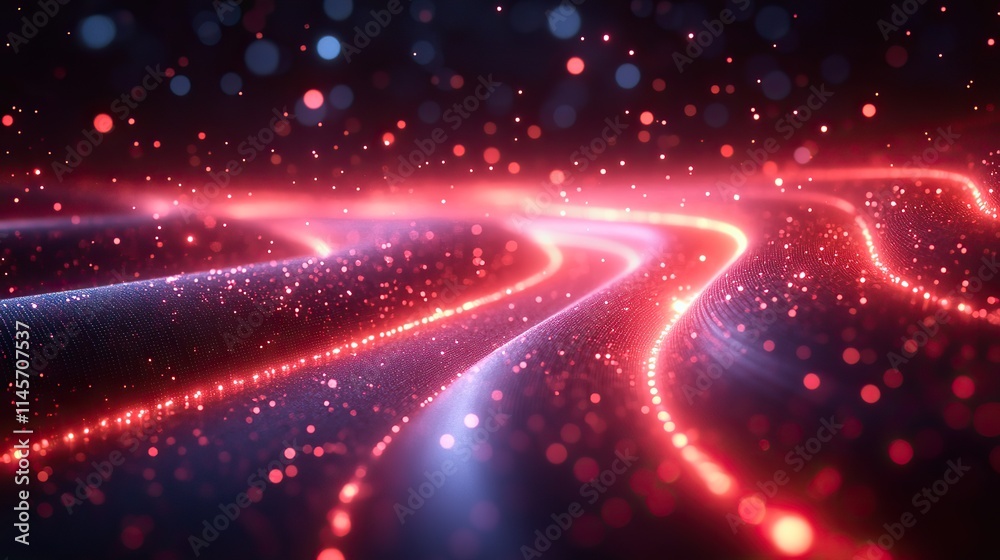 Fototapeta premium Abstract background and fiber optic or cable with light for electric current, fast technology. Digital wallpaper and signal connectivity with patterns or wire as software circuit speed or data.