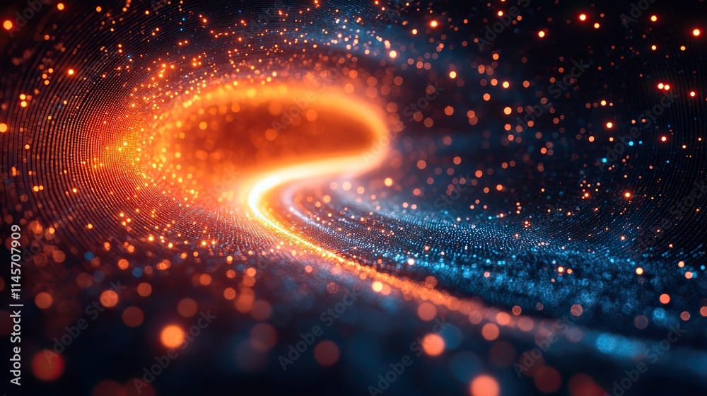 Obraz premium Abstract background and internet stream with light or fiber optic cables. Bokeh wallpaper or electricity signal connectivity and software data with wire patterns technology or cyberspace.