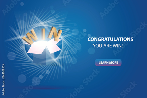 Open textured blue lottery box with confetti explosion inside prize box vector illustration design background