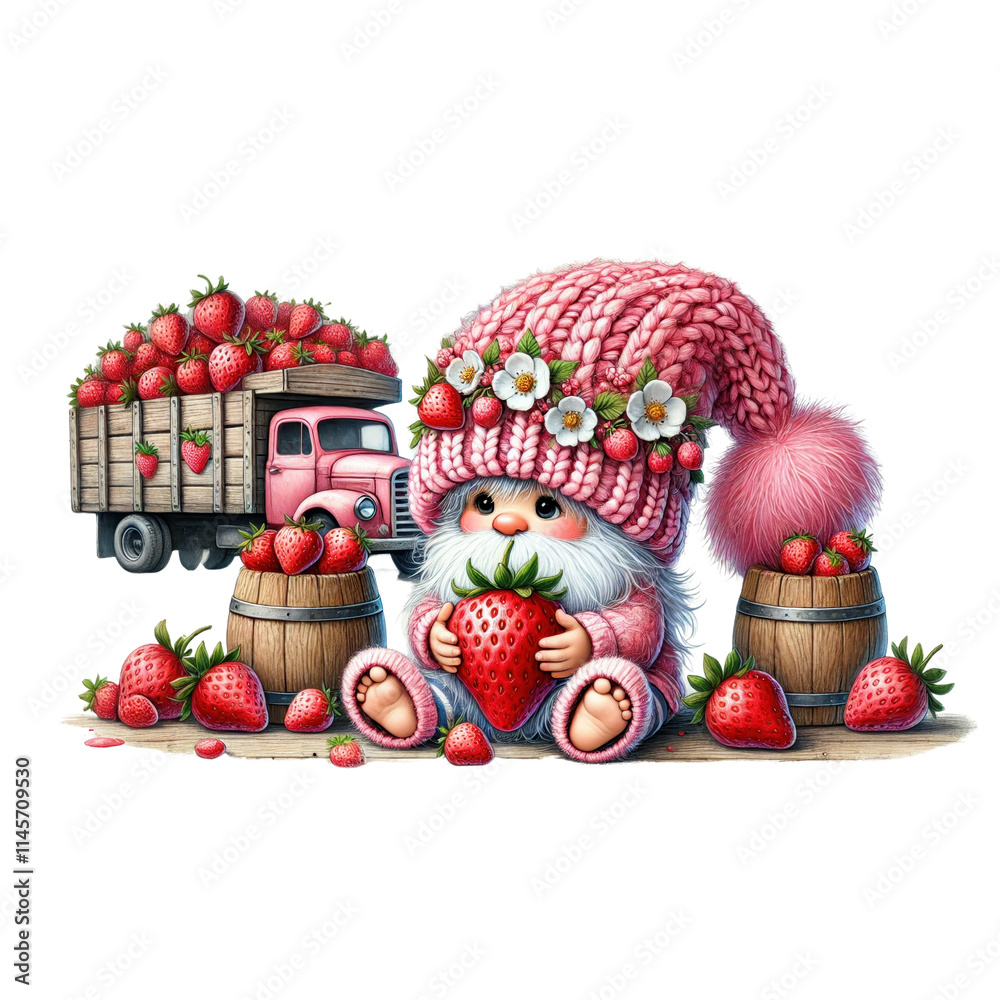 Fototapeta premium Strawberry and cute gnomes
