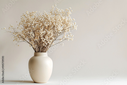 Boho Dried Flowers Still Life Clay Vase with copy Space