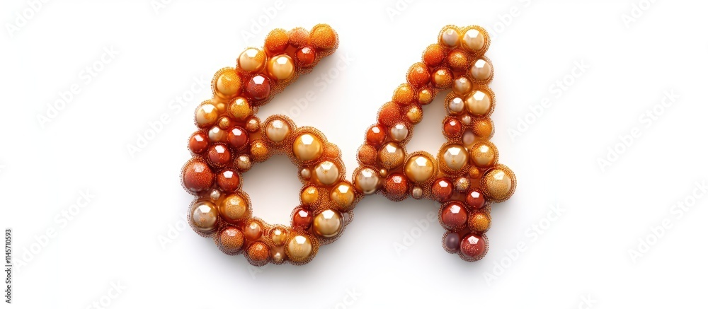 Decorative balls forming numeral 64 in warm tones on a white background ideal for numerology or celebration themes Decorative balls forming numeral 64 in warm tones on a white background ideal for numerology or celebration themes