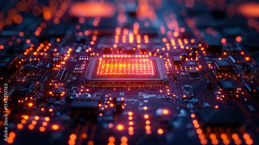 Abstract technology, background circuit with futuristic wallpaper, software, metaverse, cloud computing, bokeh lights, and fast connection with motherboard data speed represent machine learning. Abstract technology, background circuit with futuristic wallpaper, software, metaverse, cloud computing, bokeh lights, and fast connection with motherboard data speed represent machine learning.