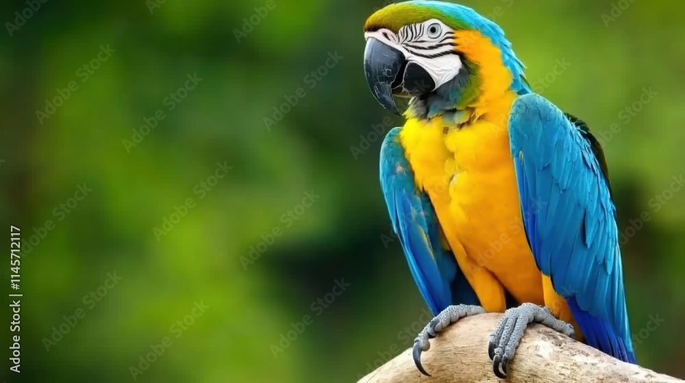 Vibrant Blue and Yellow Parrot Perched on a Branch in Nature Vibrant Blue and Yellow Parrot Perched on a Branch in Nature
