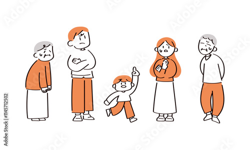 困っている二世帯家族のイラスト