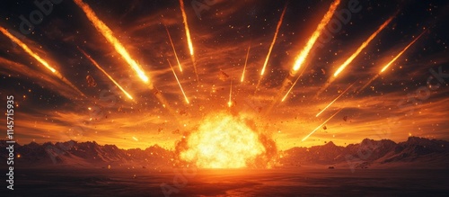 Fireworks cascade in the evening sky depicting advanced air defense missile technology and military tactics in a dramatic sunset backdrop