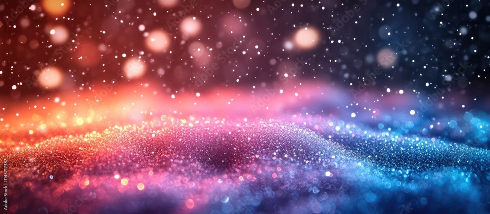 Fototapeta premium Neon light abstract background with vibrant colors and falling snowflakes creating a dreamy winter atmosphere.