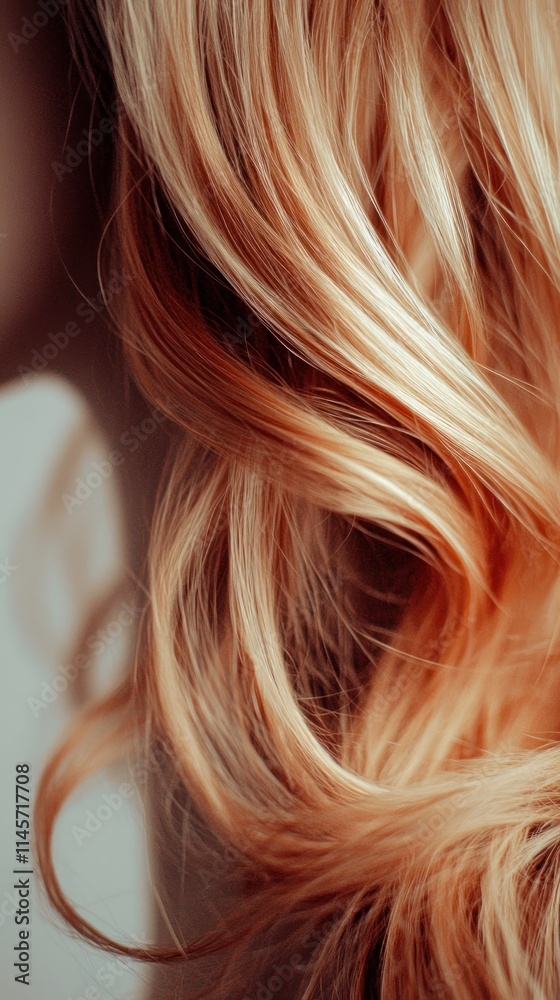 Naklejka premium Close-up of flowing, wavy hair with a soft, warm color.
