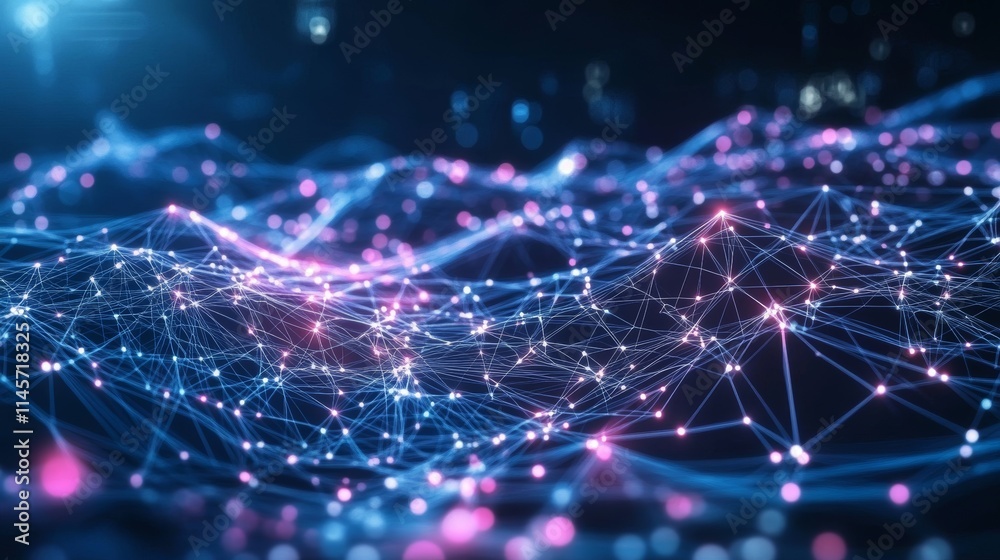 Abstract technological background with digital connections and polygonal shapes on a dark blue and purple gradient background Abstract technological background with digital connections and polygonal shapes on a dark blue and purple gradient background