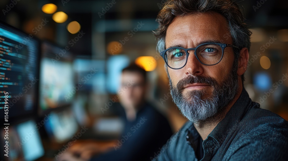 Man working at a computer in a modern office. Man working at a computer in a modern office.