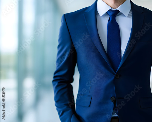 Navy Blue Suit, White Shirt, and Blue Tie